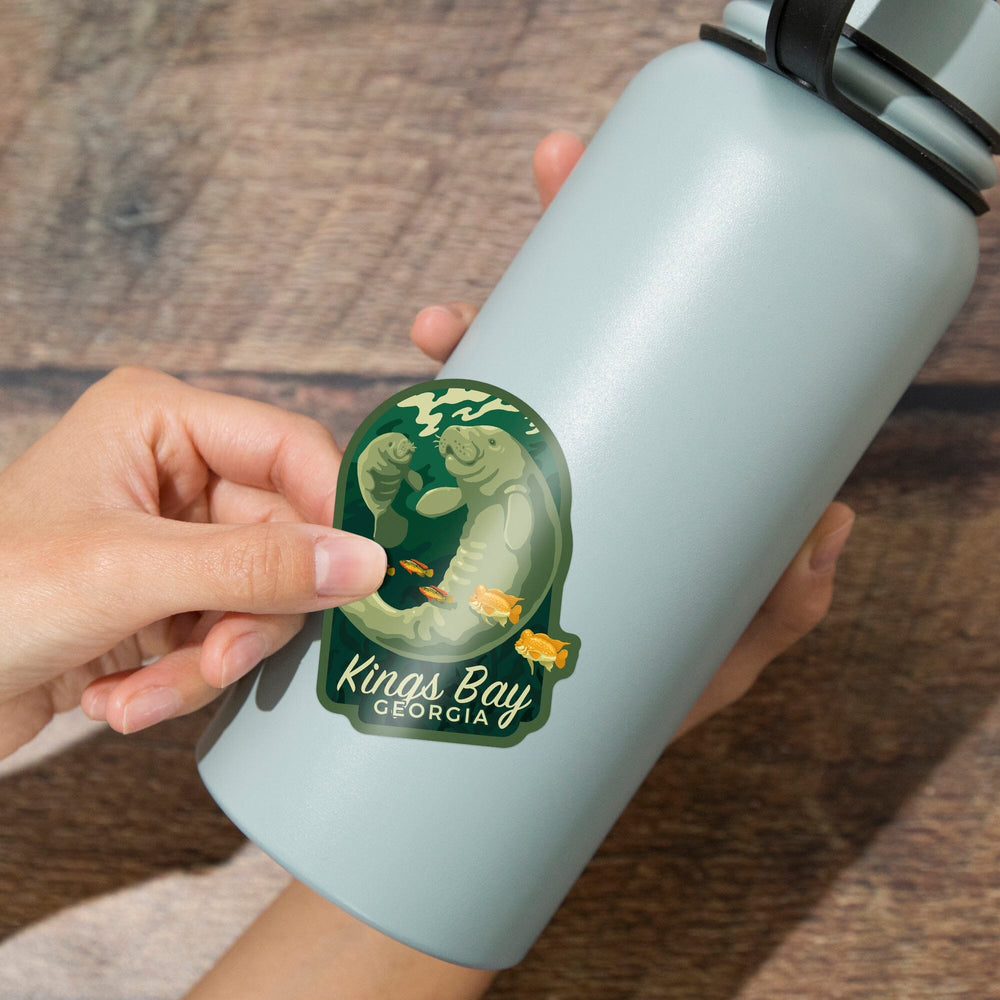 Kings Bay, Georgia, Manatee and Calf Swimming, Contour, Vinyl Sticker Sticker Lantern Press 