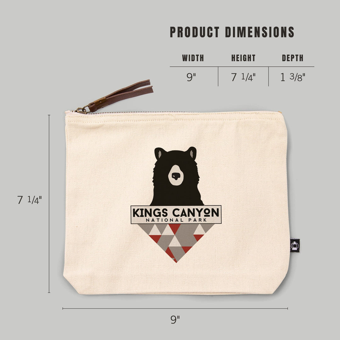 Kings Canyon National Park, Bear and Triangles,, Organic Cotton Zipper Pouch, Go Bag Go Bag Lantern Press 
