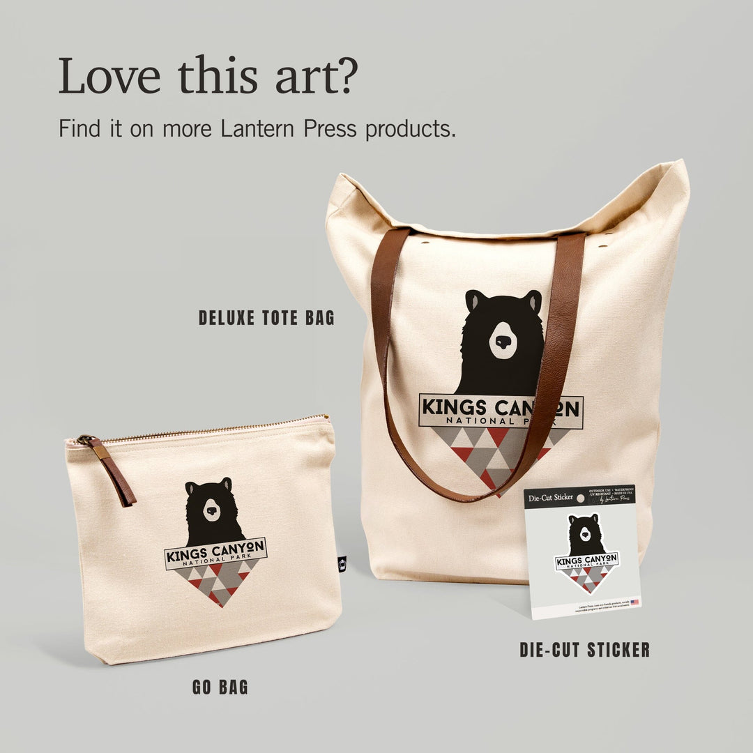 Kings Canyon National Park, Bear and Triangles,, Organic Cotton Zipper Pouch, Go Bag Go Bag Lantern Press 
