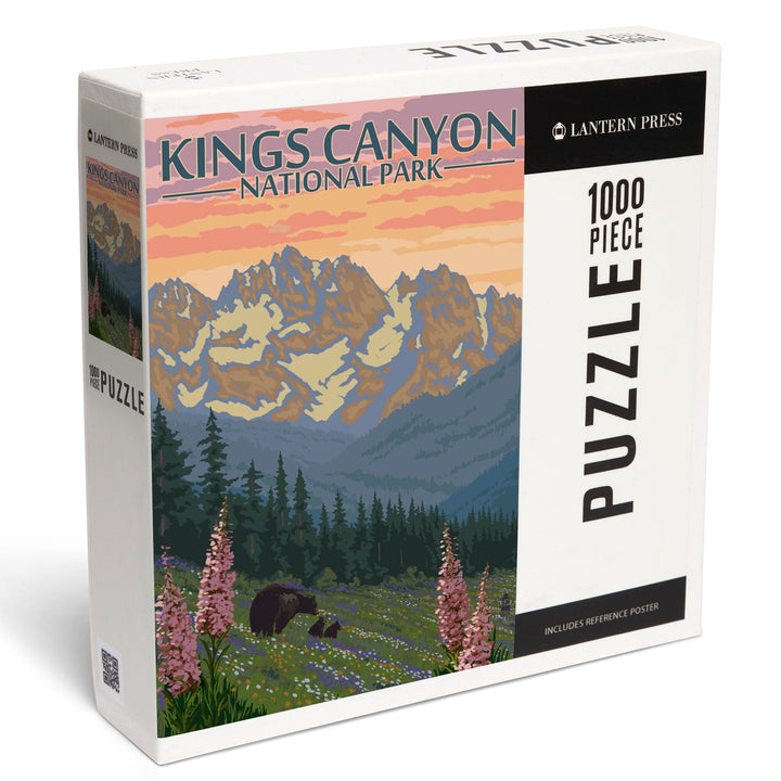 Kings Canyon National Park, Bear Family and Spring Flowers, Jigsaw Puzzle - Lantern Press