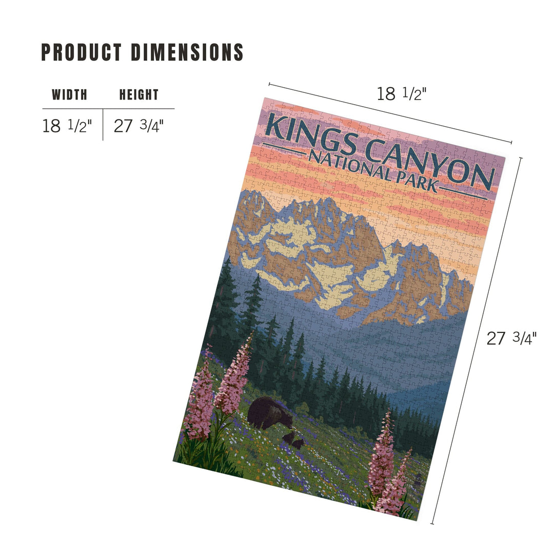 Kings Canyon National Park, Bear Family and Spring Flowers, Jigsaw Puzzle - Lantern Press