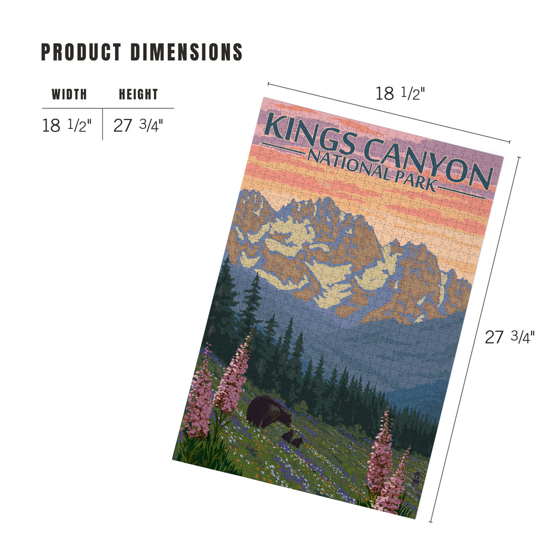 Kings Canyon National Park, Bear Family and Spring Flowers, Jigsaw Puzzle Puzzle Lantern Press 