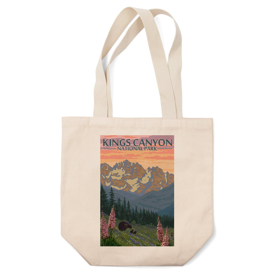 Kings Canyon National Park, Bear Family & Spring Flowers, Lantern Press Poster, Tote Bag Totes Lantern Press 