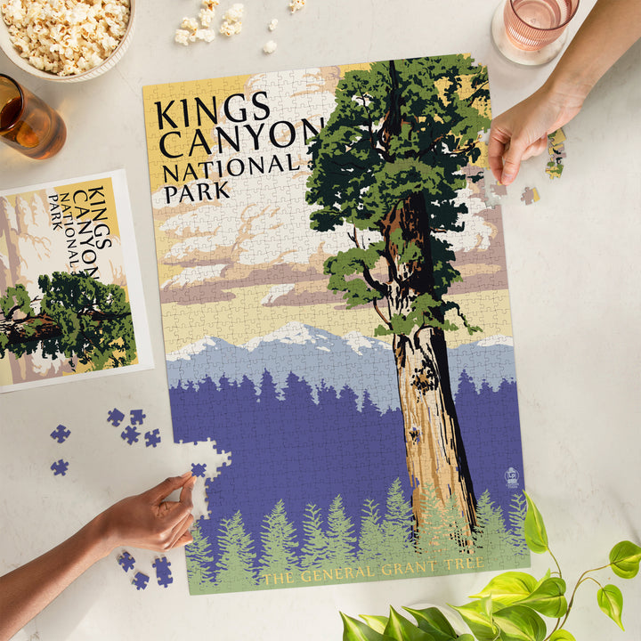 Kings Canyon National Park, California, General Grant Tree and Mountains, Jigsaw Puzzle Puzzle Lantern Press 