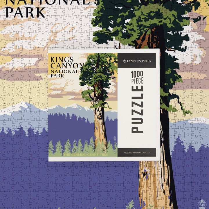 Kings Canyon National Park, California, General Grant Tree and Mountains, Jigsaw Puzzle Puzzle Lantern Press 