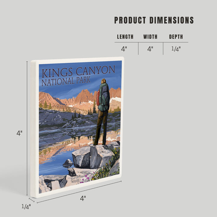 Kings Canyon National Park, California, Hiker and Lake, Coasters Coasters Lantern Press 