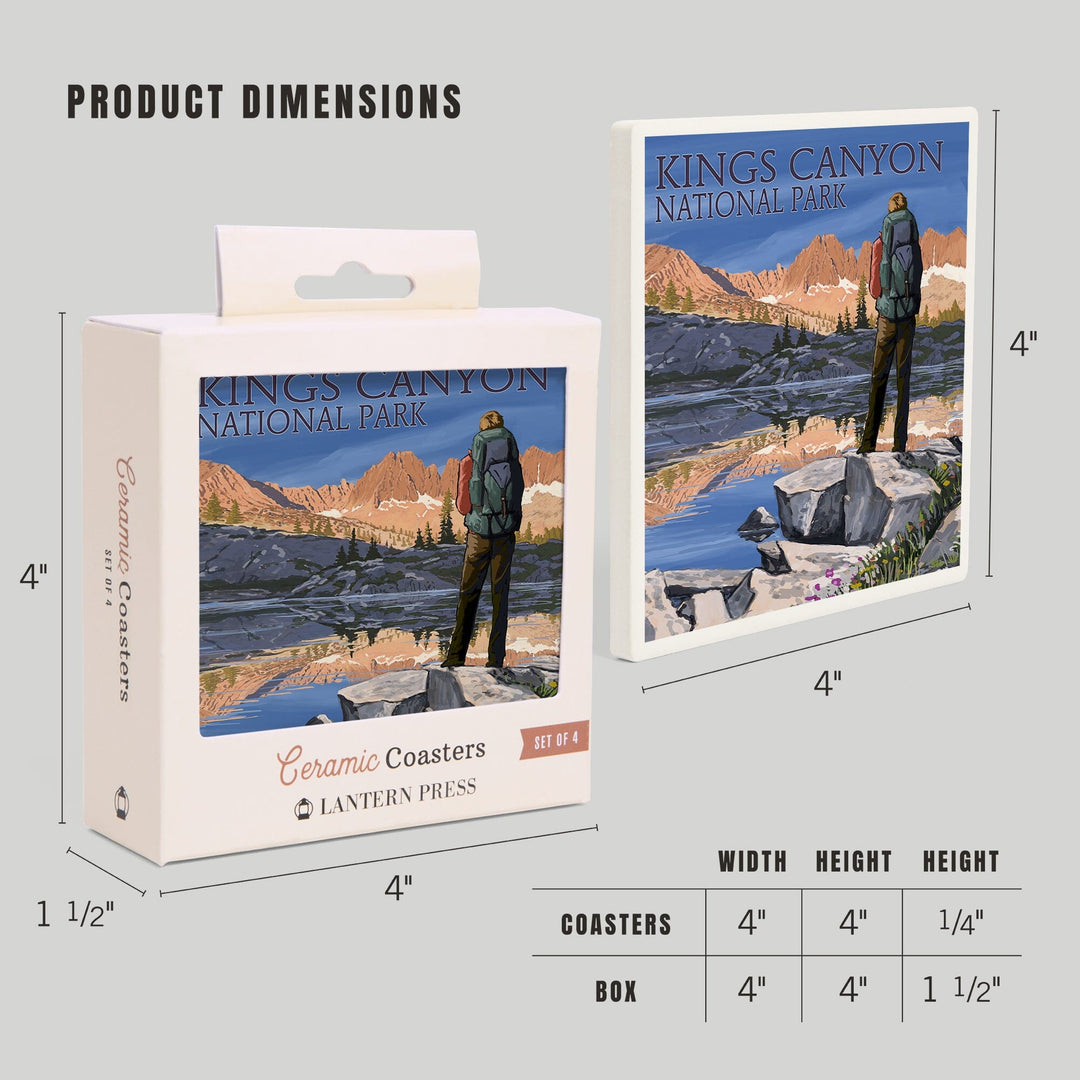 Kings Canyon National Park, California, Hiker and Lake, Coasters Coasters Lantern Press 