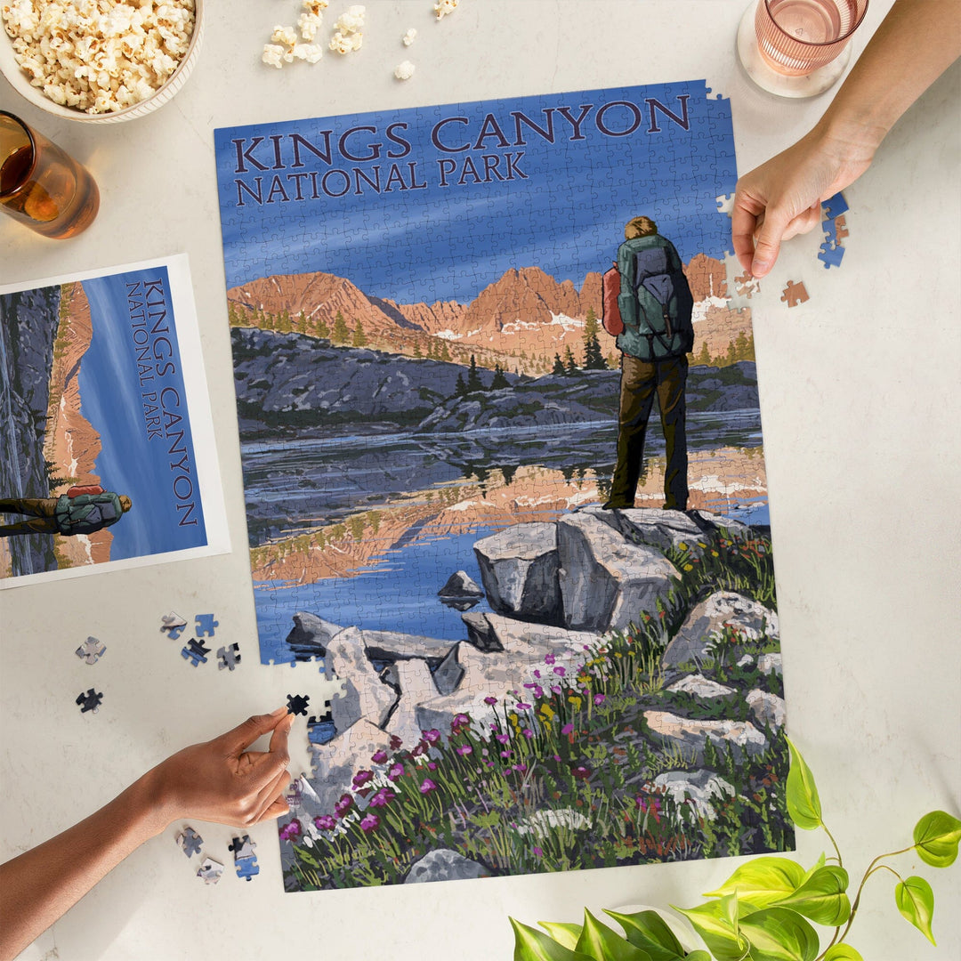 Kings Canyon National Park, California, Hiker and Lake, Jigsaw Puzzle - Lantern Press