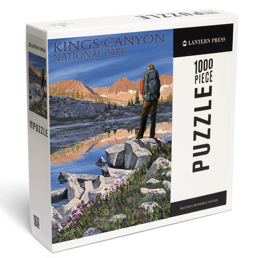 Kings Canyon National Park, California, Hiker and Lake, Jigsaw Puzzle Puzzle Lantern Press 