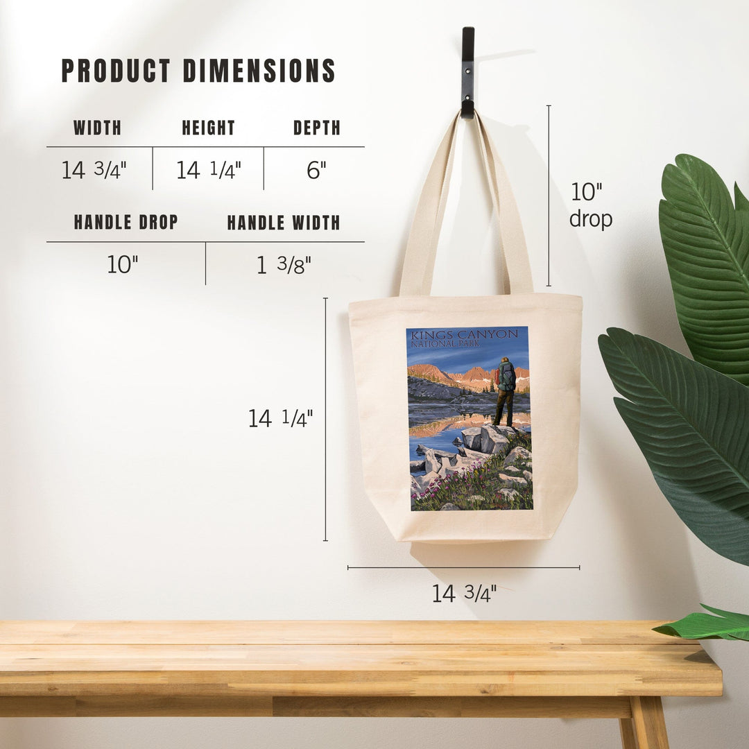 Kings Canyon National Park, California, Hiker and Lake, Tote Bag Totes Lantern Press 