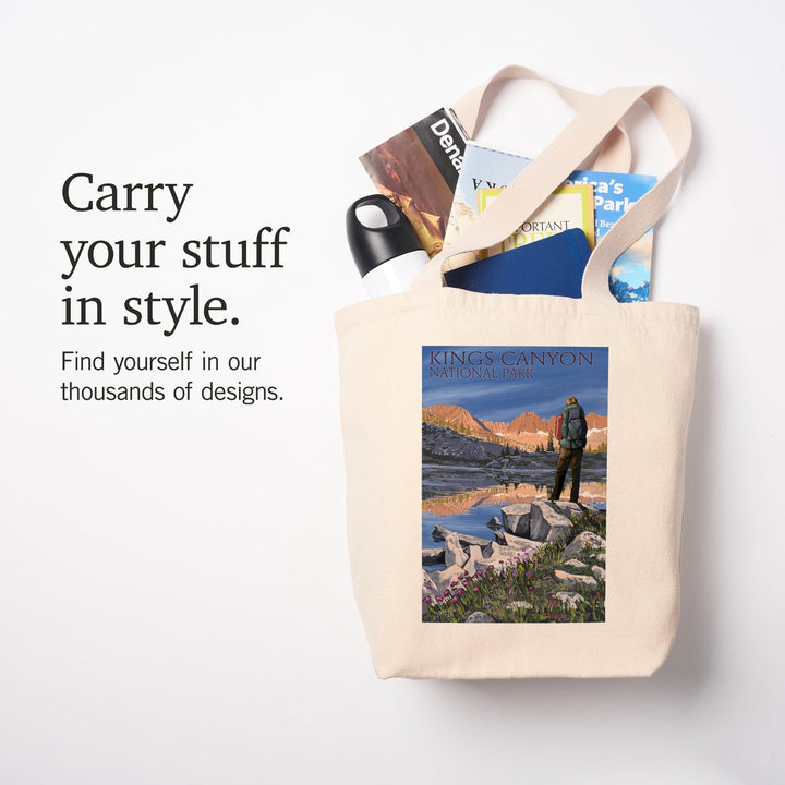 Kings Canyon National Park, California, Hiker and Lake, Tote Bag Totes Lantern Press 