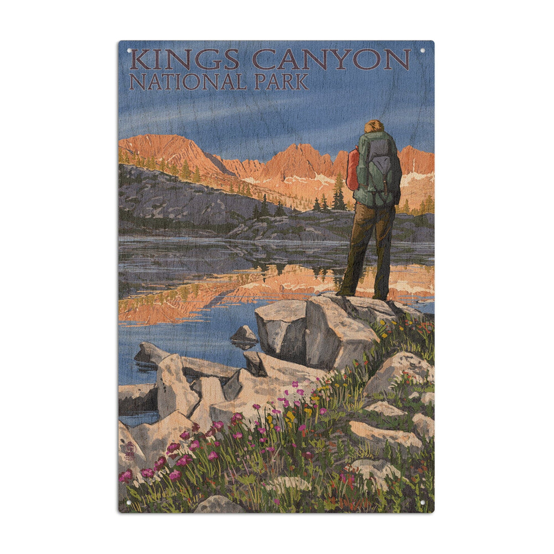 Kings Canyon National Park, California, Hiker & Lake, Lantern Press Artwork, Wood Signs and Postcards Wood Lantern Press 10 x 15 Wood Sign 