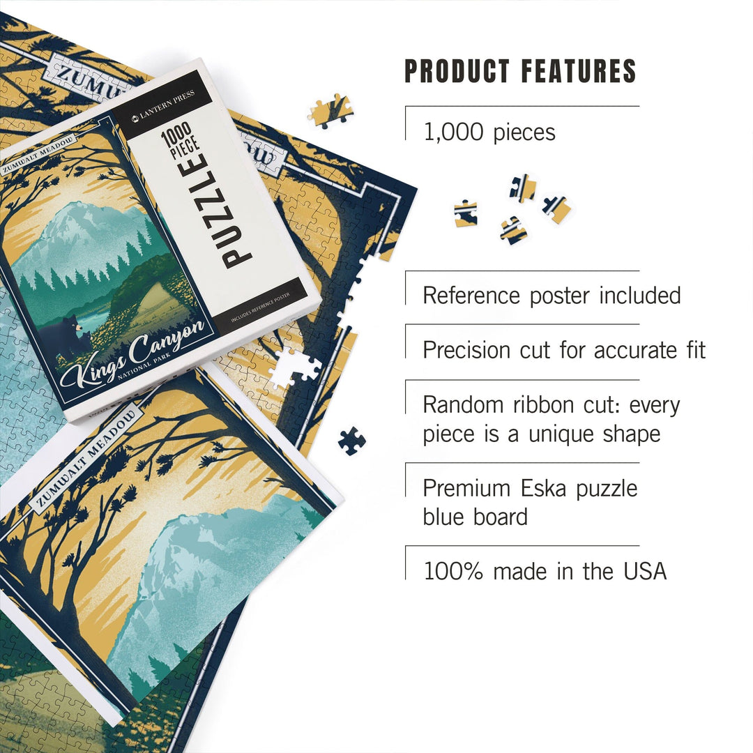 Kings Canyon National Park, California, Lithograph National Park Series, Zumwalt Meadow, Jigsaw Puzzle Puzzle Lantern Press 