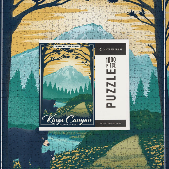 Kings Canyon National Park, California, Lithograph National Park Series, Zumwalt Meadow, Jigsaw Puzzle Puzzle Lantern Press 