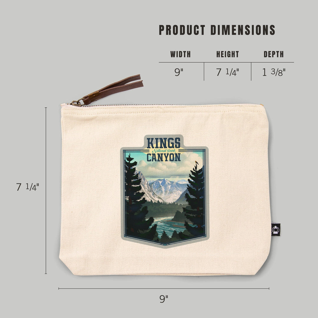 Kings Canyon National Park, California, Lithograph Series,, Organic Cotton Zipper Pouch, Go Bag Go Bag Lantern Press 