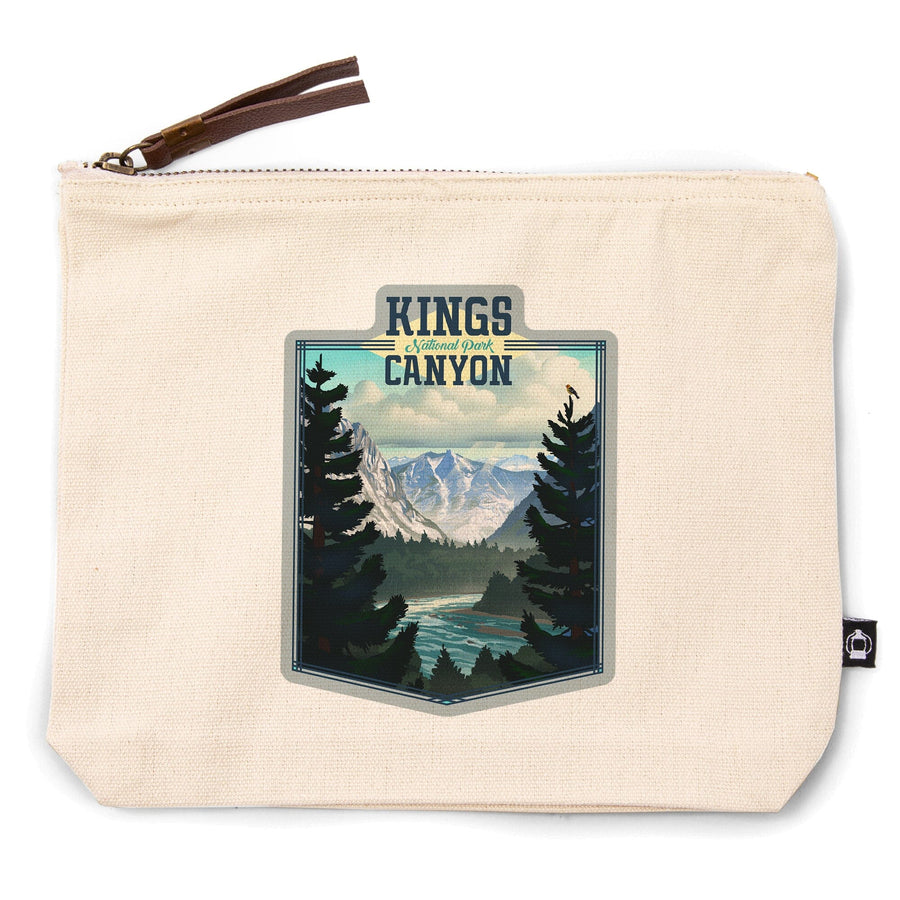 Kings Canyon National Park, California, Lithograph Series,, Organic Cotton Zipper Pouch, Go Bag Go Bag Lantern Press 