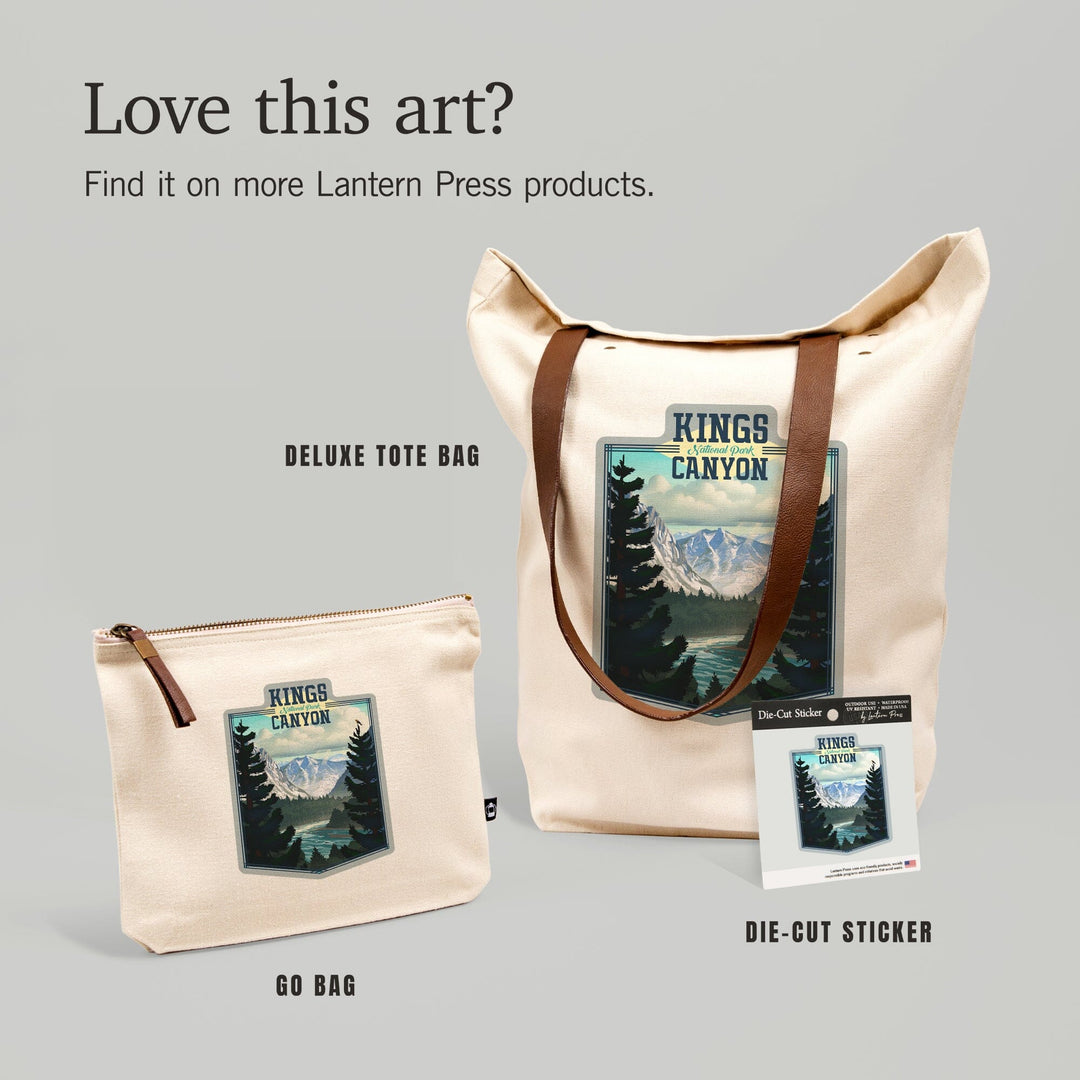 Kings Canyon National Park, California, Lithograph Series,, Organic Cotton Zipper Pouch, Go Bag Go Bag Lantern Press 