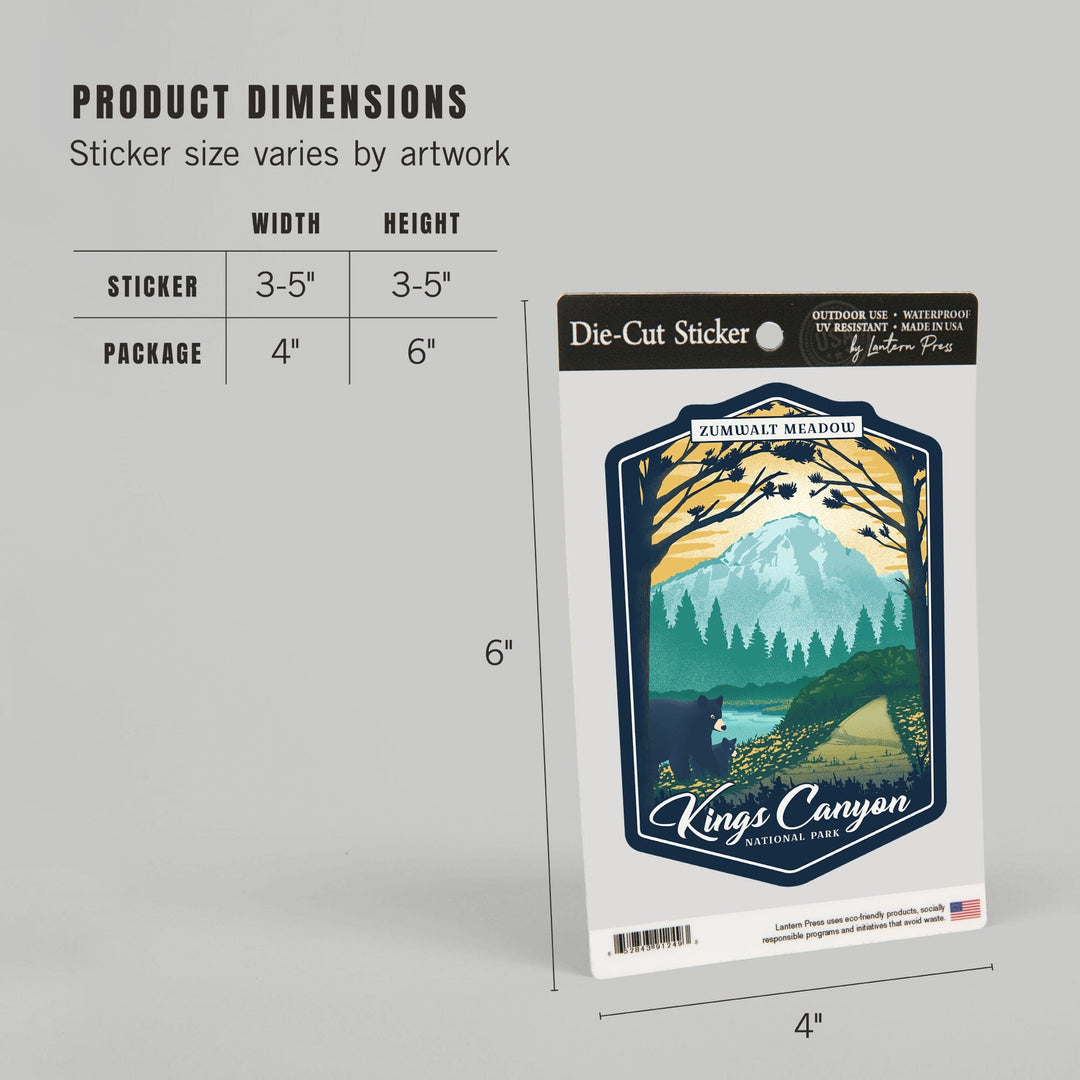 Kings Canyon National Park, California, Lithograph, Zumwalt Meadow, Contour, Vinyl Sticker Sticker Lantern Press 