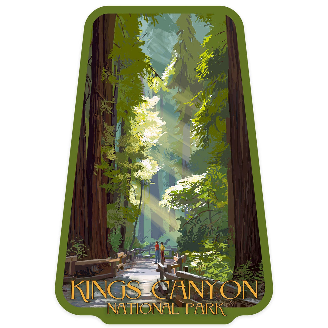 Kings Canyon National Park, California, Pathway and Hikers, Contour, Vinyl Sticker Sticker Lantern Press 