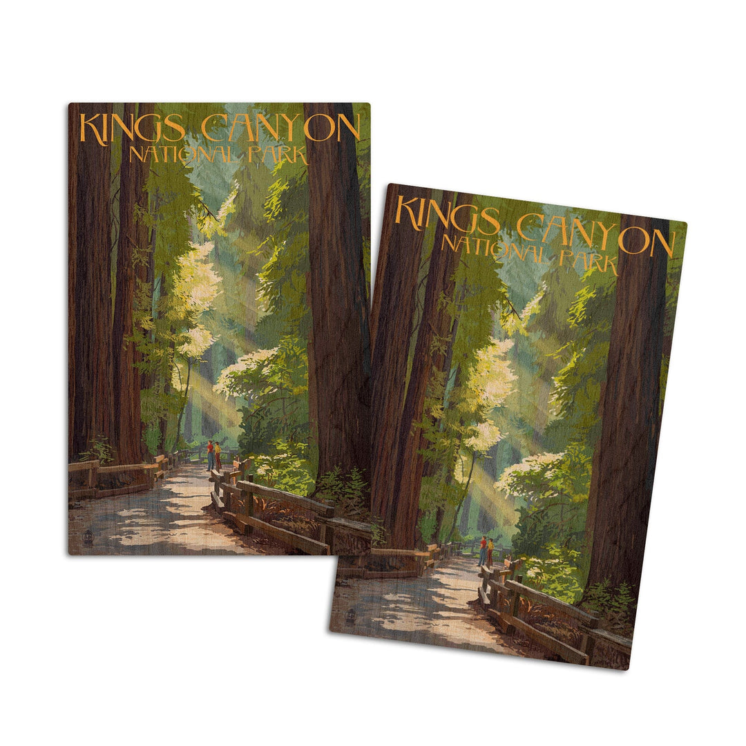 Kings Canyon National Park, California, Pathway & Hikers, Lantern Press Artwork, Wood Signs and Postcards Wood Lantern Press 4x6 Wood Postcard Set 