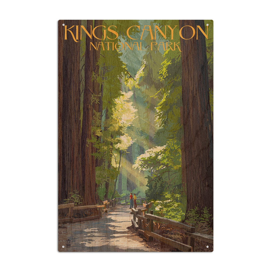 Kings Canyon National Park, California, Pathway & Hikers, Lantern Press Artwork, Wood Signs and Postcards Wood Lantern Press 6x9 Wood Sign 