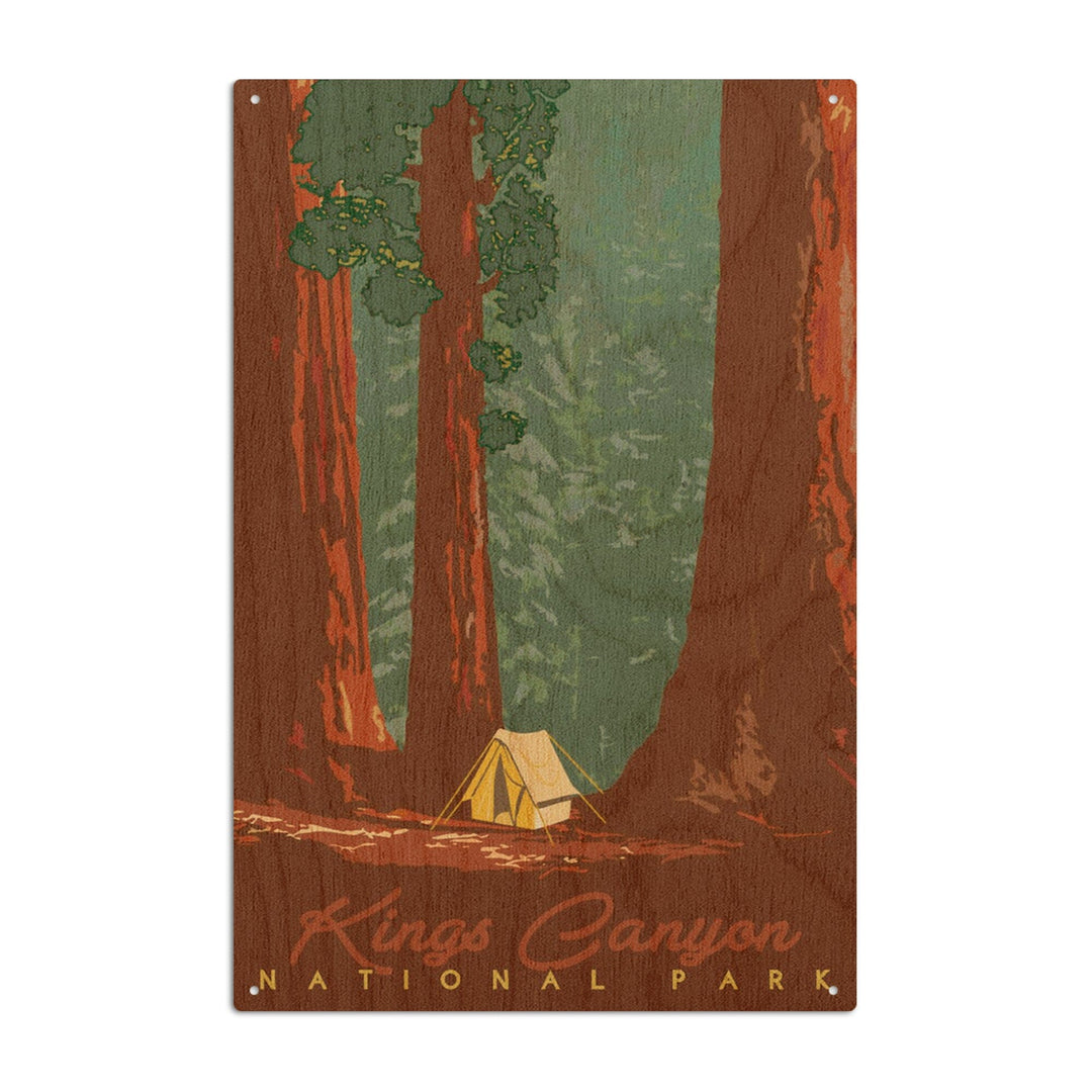 Kings Canyon National Park, California, Redwood Forest View, Sequoias & Tent, Lantern Press, Wood Signs and Postcards Wood Lantern Press 10 x 15 Wood Sign 