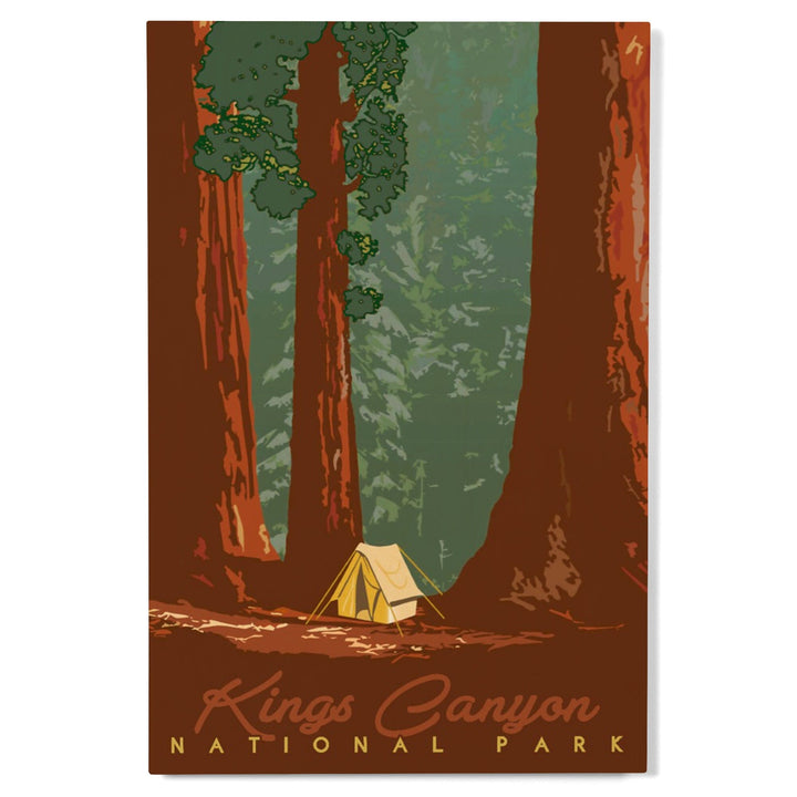 Kings Canyon National Park, California, Redwood Forest View, Sequoias & Tent, Lantern Press, Wood Signs and Postcards Wood Lantern Press 