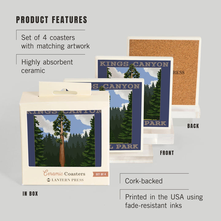 Kings Canyon National Park, California, Sequoia Tree and Mountain Range, Coasters Coasters Lantern Press 