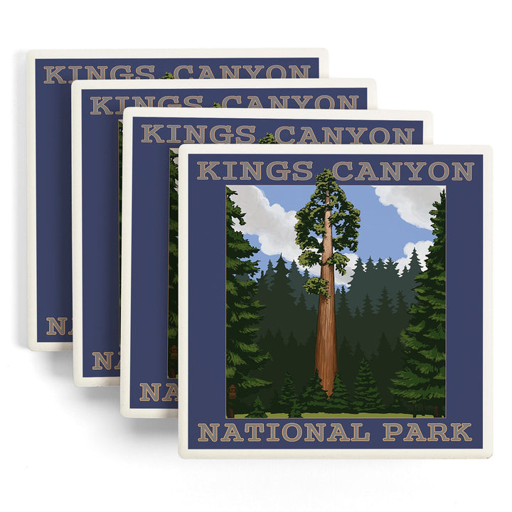 Kings Canyon National Park, California, Sequoia Tree and Mountain Range, Coasters Coasters Lantern Press 