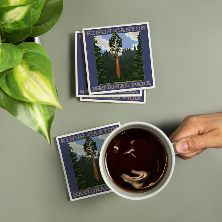 Kings Canyon National Park, California, Sequoia Tree and Mountain Range, Coasters Coasters Lantern Press 