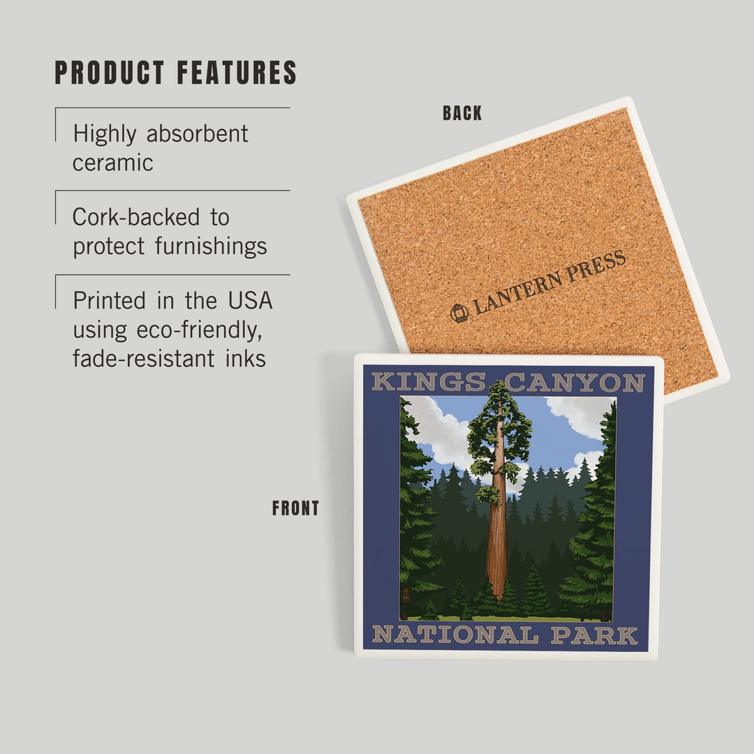 Kings Canyon National Park, California, Sequoia Tree and Mountain Range, Coasters Coasters Lantern Press 