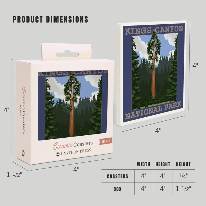 Kings Canyon National Park, California, Sequoia Tree and Mountain Range, Coasters Coasters Lantern Press 