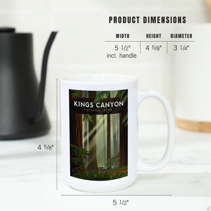 Kings Canyon National Park, Redwood Forest, Geometric Lithograph, Lantern Press Artwork, Ceramic Mug - Lantern Press