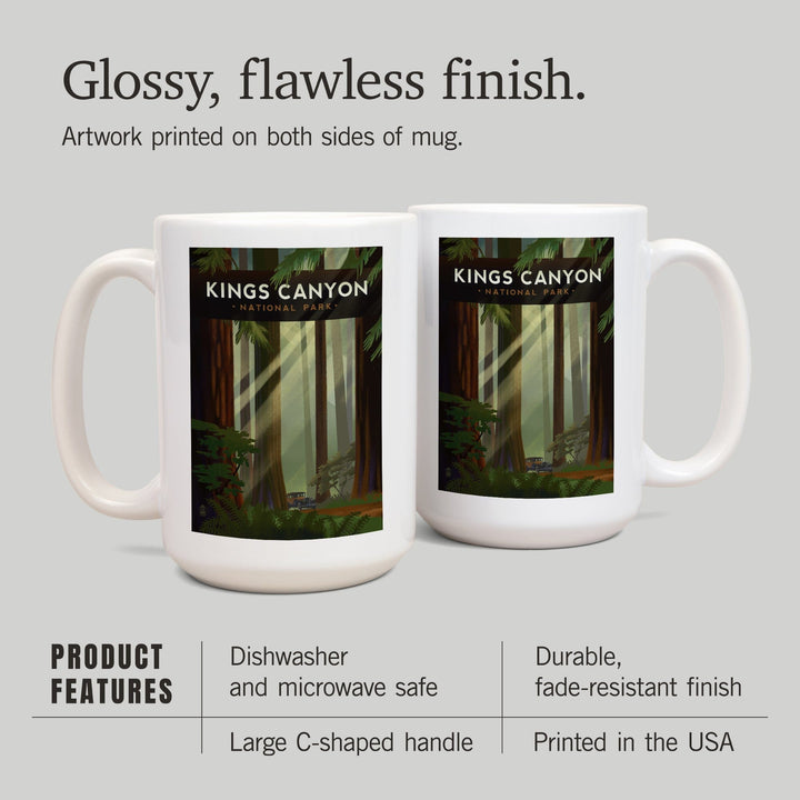 Kings Canyon National Park, Redwood Forest, Geometric Lithograph, Lantern Press Artwork, Ceramic Mug - Lantern Press