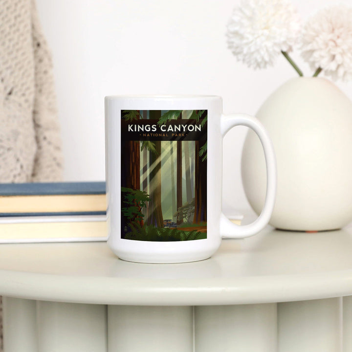 Kings Canyon National Park, Redwood Forest, Geometric Lithograph, Lantern Press Artwork, Ceramic Mug - Lantern Press