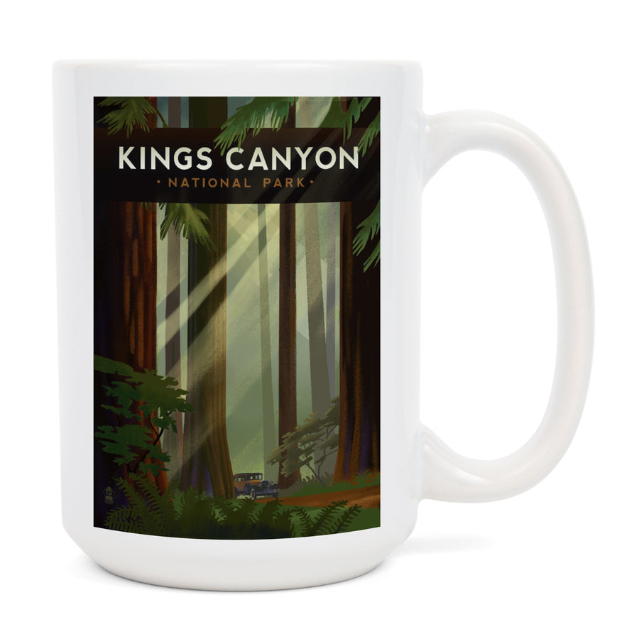Kings Canyon National Park, Redwood Forest, Geometric Lithograph, Lantern Press Artwork, Ceramic Mug Mugs Lantern Press 