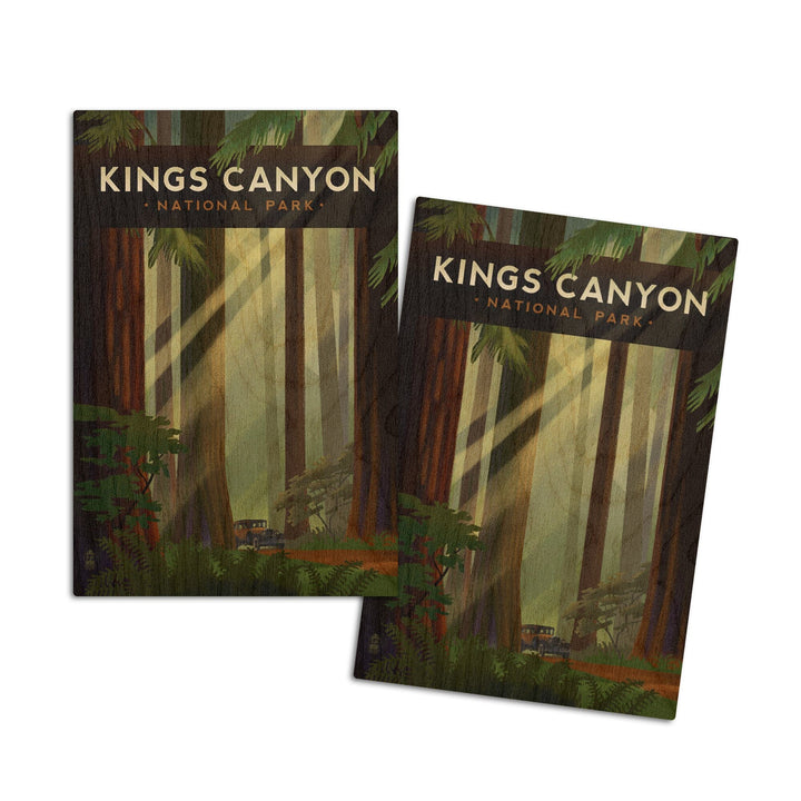 Kings Canyon National Park, Redwood Forest, Geometric Lithograph, Lantern Press Artwork, Wood Signs and Postcards Wood Lantern Press 4x6 Wood Postcard Set 