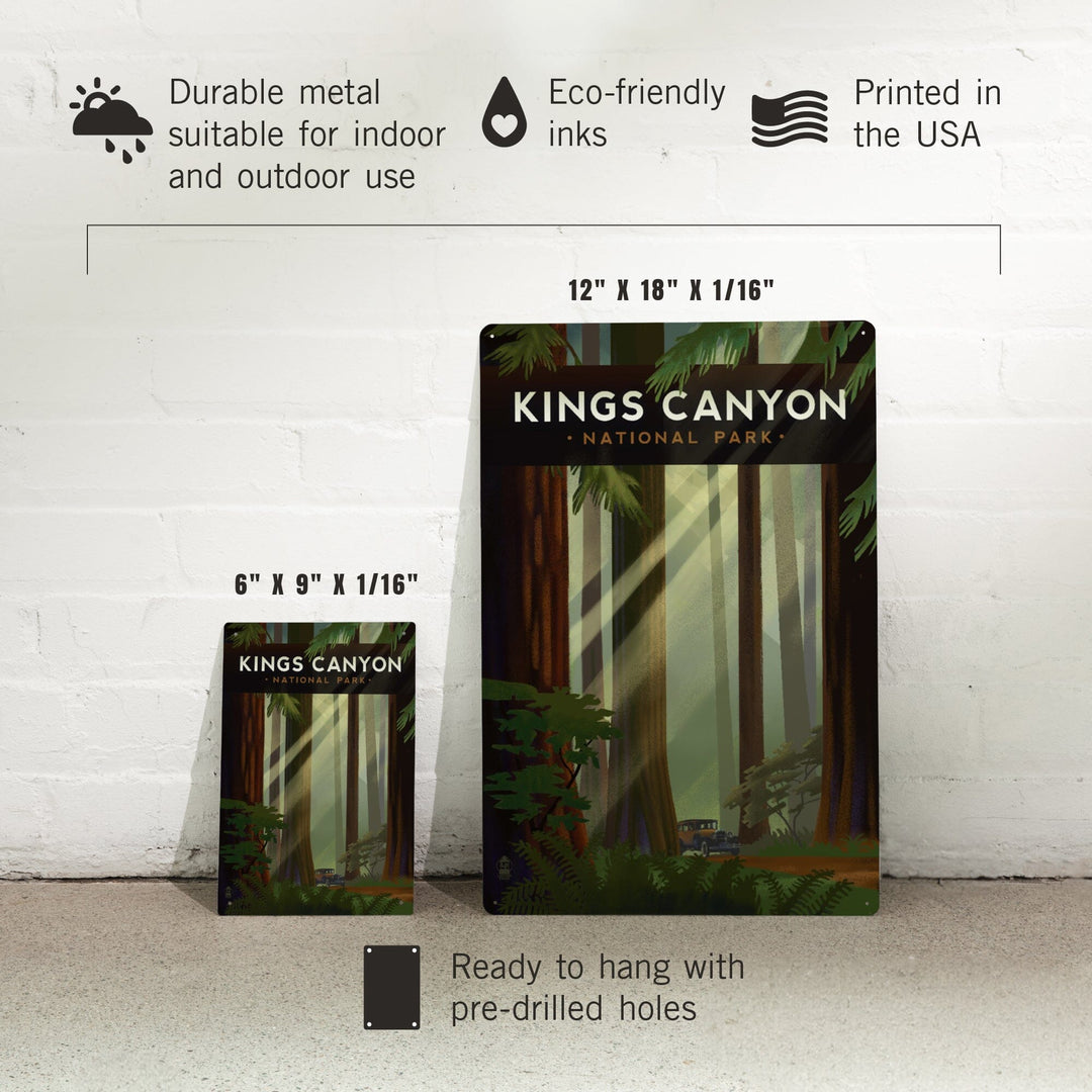 Kings Canyon National Park, Redwood Forest, Geometric Lithograph, Metal Signs Metal Lantern Press 