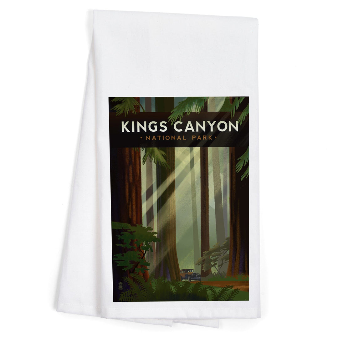 Kings Canyon National Park, Redwood Forest, Geometric Lithograph, Organic Cotton Kitchen Tea Towels Kitchen Lantern Press 