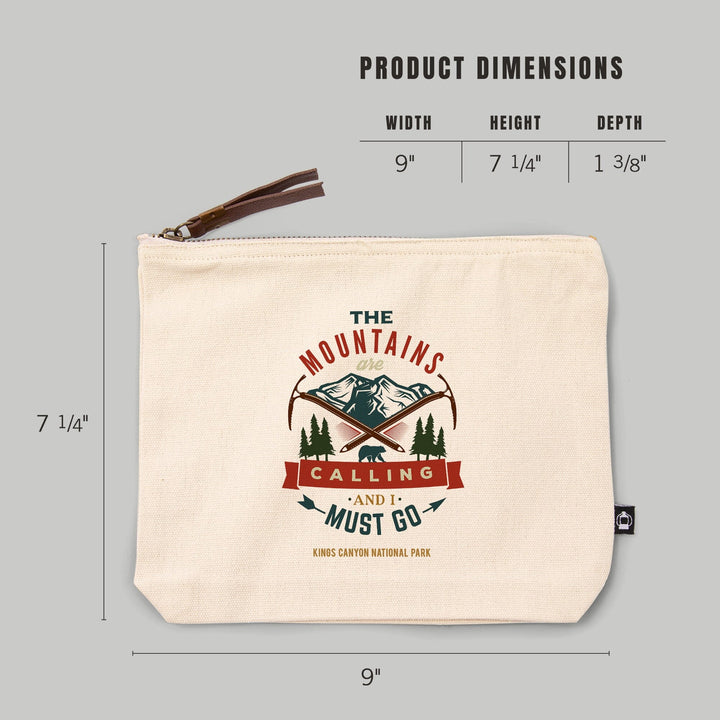 Kings Canyon National Park, The Mountains are Calling, Bear and Mountains,, Organic Cotton Zipper Pouch, Go Bag Go Bag Lantern Press 