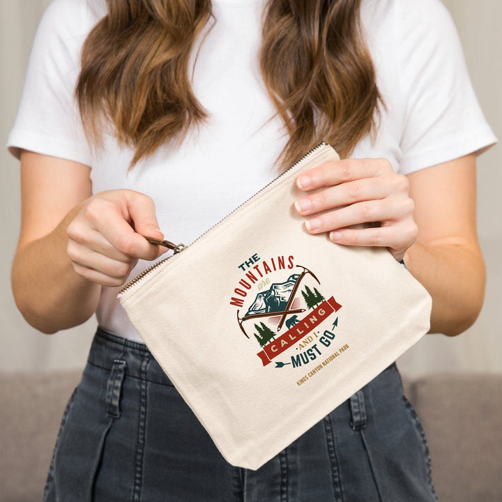 Kings Canyon National Park, The Mountains are Calling, Bear and Mountains,, Organic Cotton Zipper Pouch, Go Bag Go Bag Lantern Press 