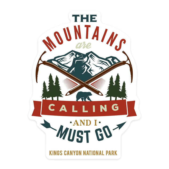 Kings Canyon National Park, The Mountains are Calling, Bear & Mountains, Contour, Lantern Press Artwork, Vinyl Sticker - Lantern Press