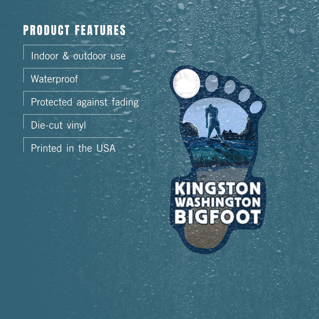 Kingston, Washington Bigfoot, Bigfoot at Night, Contour, Vinyl Sticker Sticker Lantern Press 