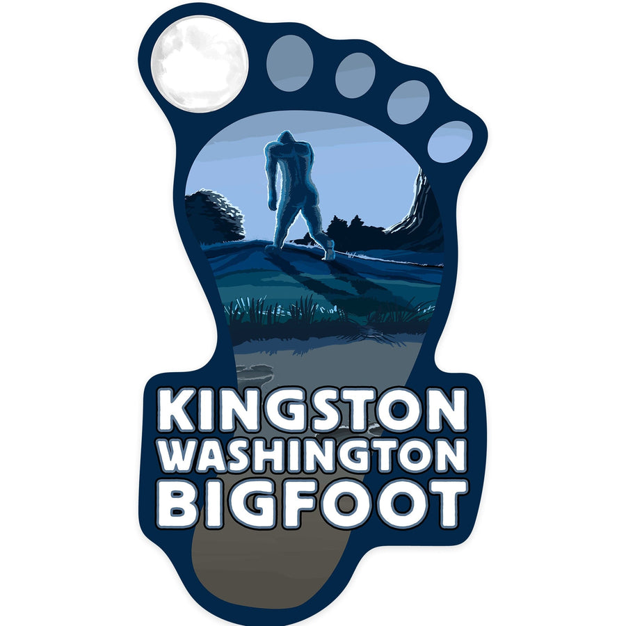 Kingston, Washington Bigfoot, Bigfoot at Night, Contour, Vinyl Sticker Sticker Lantern Press 