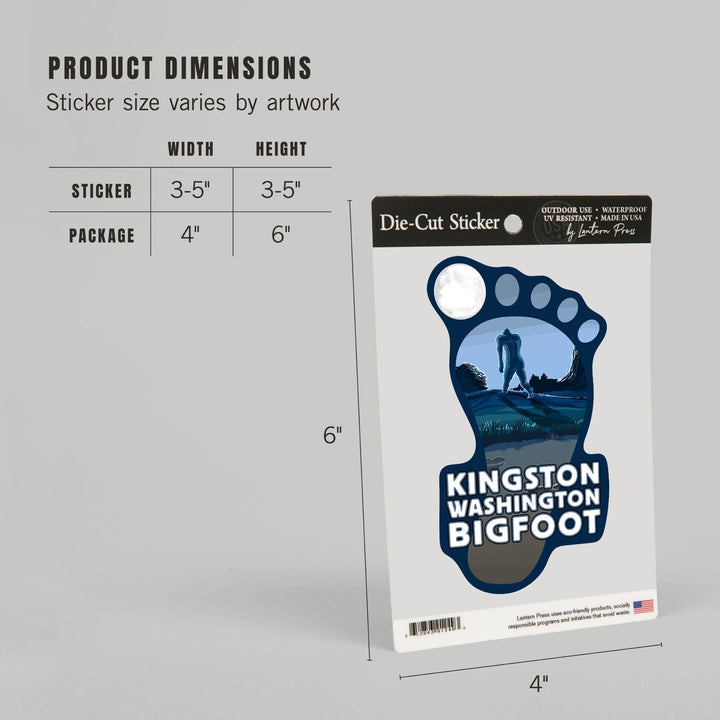 Kingston, Washington Bigfoot, Bigfoot at Night, Contour, Vinyl Sticker Sticker Lantern Press 