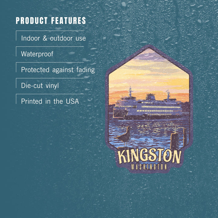 Kingston, Washington, Ferry Sunset and Gull, Contour, Vinyl Sticker Sticker Lantern Press 