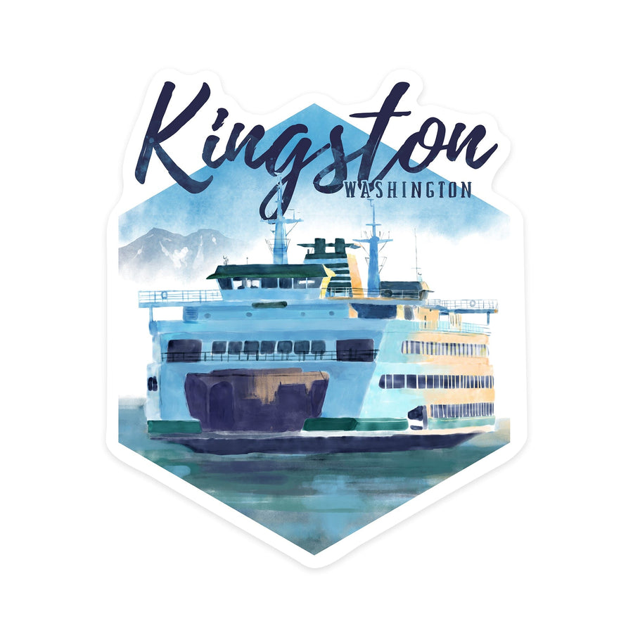 Kingston, Washington, Ferry, Watercolor, Contour, Vinyl Sticker Sticker Lantern Press 