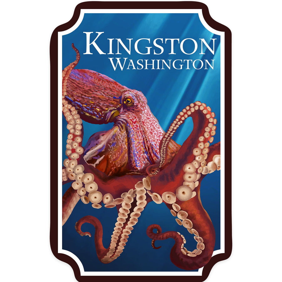 Kingston, Washington, Red Octopus, Contour, Vinyl Sticker Sticker Lantern Press 