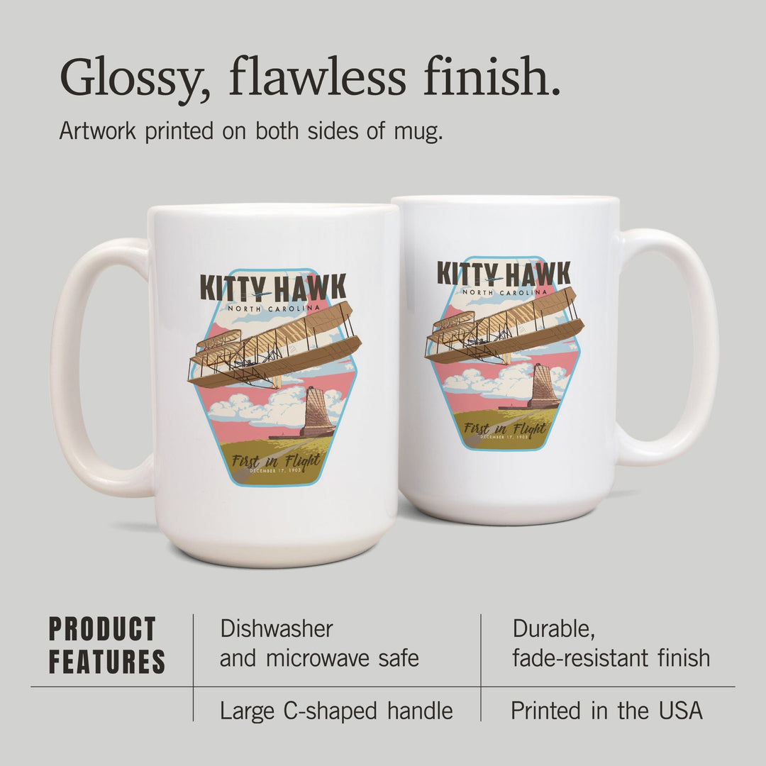 Kitty Hawk, North Carolina, First in Flight, Contour, Lantern Press Artwork, Ceramic Mug Mugs Lantern Press 