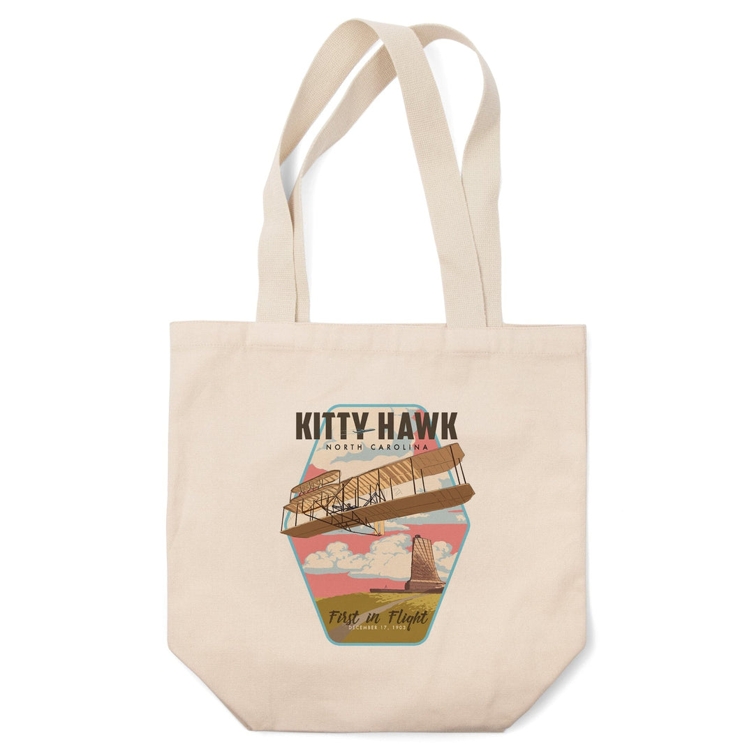 Kitty Hawk, North Carolina, First in Flight, Contour, Lantern Press Artwork, Tote Bag - Lantern Press